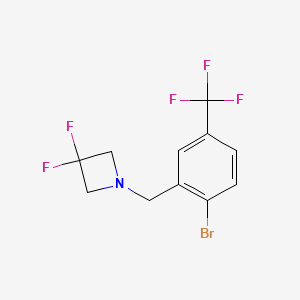 molecular formula C11H9BrF5N B8155653 1-(2-Bromo-5-(trifluoromethyl)benzyl)-3,3-difluoroazetidine 