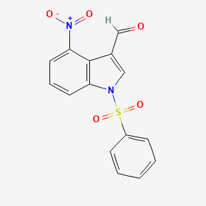 molecular formula C15H10N2O5S B8155659 4-Nitro-1-(phenylsulfonyl)-1H-indole-3-carbaldehyde 