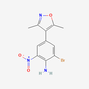 molecular formula C11H10BrN3O3 B8155693 2-Bromo-4-(3,5-dimethyl-isoxazol-4-yl)-6-nitro-phenylamine 
