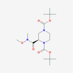 molecular formula C17H31N3O6 B8156102 (R)-2-(Methoxy-methyl-carbamoyl)-piperazine-1,4-dicarboxylic acid di-tert-butyl ester 