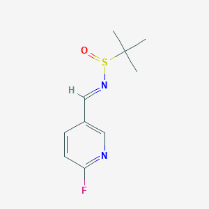 molecular formula C10H13FN2OS B8156121 (NE)-N-[(6-fluoropyridin-3-yl)methylidene]-2-methylpropane-2-sulfinamide 