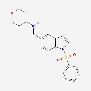 molecular formula C20H22N2O3S B8156336 N-((1-(Phenylsulfonyl)-1H-indol-5-yl)methyl)tetrahydro-2H-pyran-4-amine 
