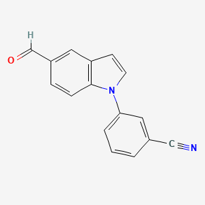 molecular formula C16H10N2O B8156349 3-(5-Formylindol-1-yl)benzonitrile 