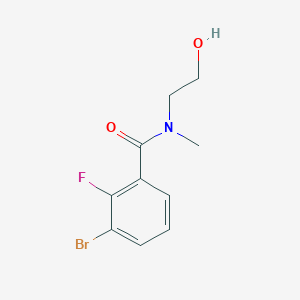 molecular formula C10H11BrFNO2 B8156481 3-Bromo-2-fluoro-N-(2-hydroxyethyl)-N-methylbenzamide 