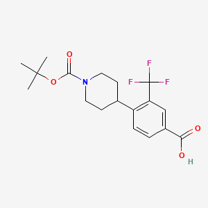 molecular formula C18H22F3NO4 B8156625 4-(4-Carboxy-2-trifluoromethyl-phenyl)-piperidine-1-carboxylic acid tert-butyl ester 
