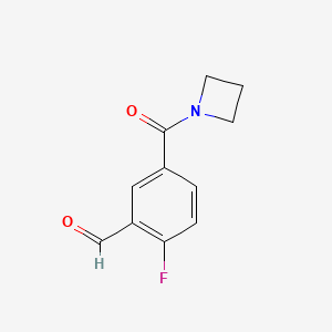 molecular formula C11H10FNO2 B8156795 5-(Azetidine-1-carbonyl)-2-fluoro-benzaldehyde 