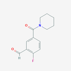 molecular formula C13H14FNO2 B8156803 2-Fluoro-5-(piperidine-1-carbonyl)-benzaldehyde 