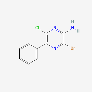 molecular formula C10H7BrClN3 B8157027 3-Bromo-6-chloro-5-phenylpyrazin-2-amine 