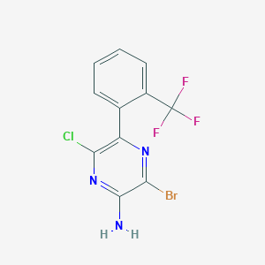 molecular formula C11H6BrClF3N3 B8157071 3-Bromo-6-chloro-5-(2-(trifluoromethyl)phenyl)pyrazin-2-amine 