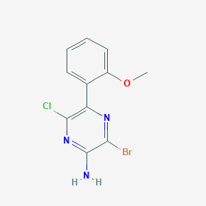 molecular formula C11H9BrClN3O B8157073 3-Bromo-6-chloro-5-(2-methoxyphenyl)pyrazin-2-amine 