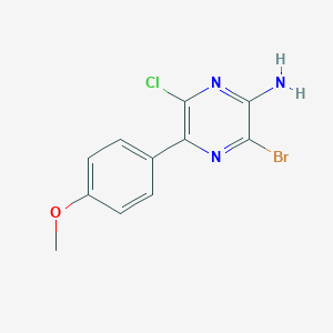molecular formula C11H9BrClN3O B8157082 3-Bromo-6-chloro-5-(4-methoxyphenyl)pyrazin-2-amine 