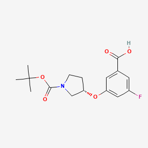 molecular formula C16H20FNO5 B8157609 (S)-3-((1-(tert-butoxycarbonyl)pyrrolidin-3-yl)oxy)-5-fluorobenzoic acid 