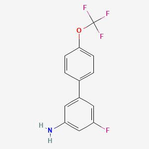 molecular formula C13H9F4NO B8157913 3-Amino-5-fluoro-4'-(trifluoromethoxy)biphenyl 