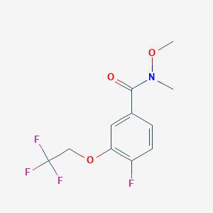 molecular formula C11H11F4NO3 B8158049 4-Fluoro-N-methoxy-N-methyl-3-(2,2,2-trifluoroethoxy)benzamide 