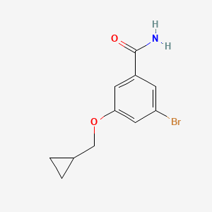 molecular formula C11H12BrNO2 B8158196 3-Bromo-5-(cyclopropylmethoxy)benzamide 