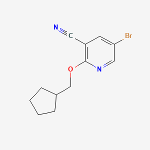 molecular formula C12H13BrN2O B8158290 5-Bromo-2-(cyclopentylmethoxy)pyridine-3-carbonitrile 