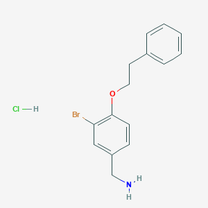 molecular formula C15H17BrClNO B8158345 (3-Bromo-4-phenethoxyphenyl)methanamine hydrochloride 