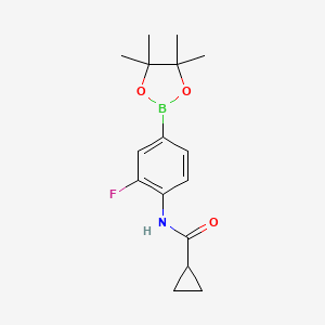 molecular formula C16H21BFNO3 B8158619 N-(2-Fluoro-4-(4,4,5,5-tetramethyl-1,3,2-dioxaborolan-2-yl)phenyl)cyclopropanecarboxamide 
