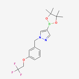 molecular formula C18H22BF3N2O3 B8158770 4-(4,4,5,5-Tetramethyl-1,3,2-dioxaborolan-2-yl)-1-(3-(2,2,2-trifluoroethoxy)benzyl)-1H-pyrazole 
