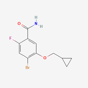 molecular formula C11H11BrFNO2 B8159157 4-Bromo-5-(cyclopropylmethoxy)-2-fluorobenzamide 