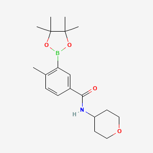 molecular formula C19H28BNO4 B8159661 4-Methyl-N-(tetrahydro-2H-pyran-4-yl)-3-(4,4,5,5-tetramethyl-1,3,2-dioxaborolan-2-yl)benzamide 