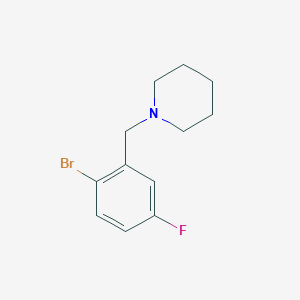 molecular formula C12H15BrFN B8159970 1-[(2-Bromo-5-fluorophenyl)methyl]piperidine 