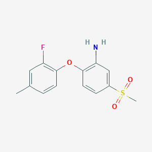 molecular formula C14H14FNO3S B8160027 2-(2-Fluoro-4-methylphenoxy)-5-(methylsulfonyl)aniline 