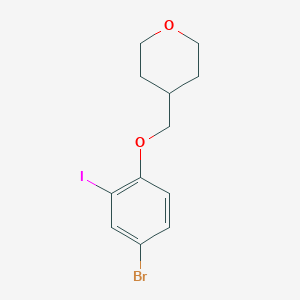 molecular formula C12H14BrIO2 B8160066 4-((4-Bromo-2-iodophenoxy)methyl)tetrahydro-2H-pyran 