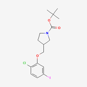 molecular formula C16H21ClINO3 B8160232 tert-Butyl 3-((2-chloro-5-iodophenoxy)methyl)pyrrolidine-1-carboxylate 