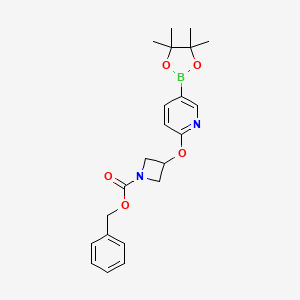 molecular formula C22H27BN2O5 B8160447 Benzyl 3-((5-(4,4,5,5-tetramethyl-1,3,2-dioxaborolan-2-yl)pyridin-2-yl)oxy)azetidine-1-carboxylate 