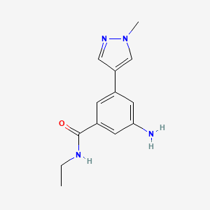 molecular formula C13H16N4O B8160823 3-Amino-N-ethyl-5-(1-methyl-1H-pyrazol-4-yl)benzamide 