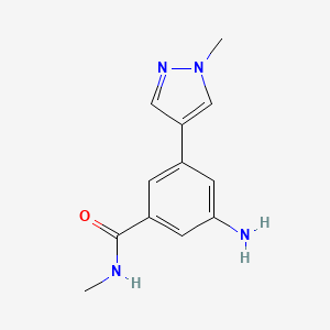 molecular formula C12H14N4O B8160827 3-Amino-n-methyl-5-(1-methyl-1h-pyrazol-4-yl)benzamide 