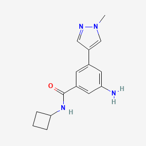 molecular formula C15H18N4O B8160836 3-Amino-N-cyclobutyl-5-(1-methyl-1H-pyrazol-4-yl)benzamide 