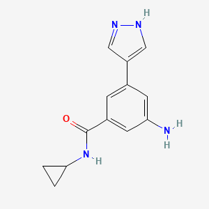 molecular formula C13H14N4O B8160876 3-Amino-N-cyclopropyl-5-(1H-pyrazol-4-yl)benzamide 