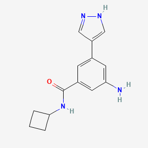 molecular formula C14H16N4O B8160879 3-Amino-N-cyclobutyl-5-(1H-pyrazol-4-yl)benzamide 