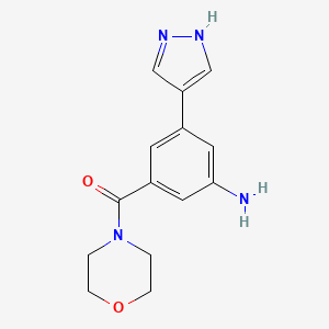 molecular formula C14H16N4O2 B8160886 (3-Amino-5-(1H-pyrazol-4-yl)phenyl)(morpholino)methanone 