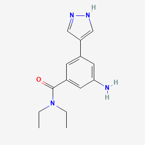 molecular formula C14H18N4O B8160891 3-Amino-N,N-diethyl-5-(1H-pyrazol-4-yl)benzamide 