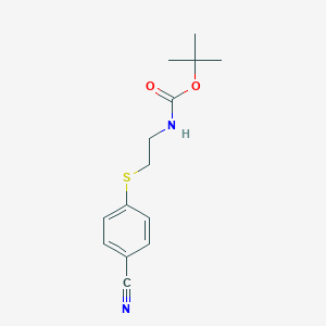 molecular formula C14H18N2O2S B8161101 tert-Butyl (2-((4-cyanophenyl)thio)ethyl)carbamate 