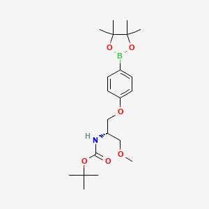 molecular formula C21H34BNO6 B8161180 (S)-{1-Methoxymethyl-2-[4-(4,4,5,5-tetramethyl-[1,3,2]dioxaborolan-2-yl)-phenoxy]-ethyl}-carbamic acid tert-butyl ester 