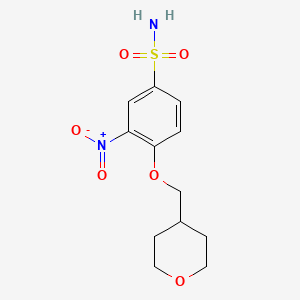 molecular formula C12H16N2O6S B8161186 3-nitro-4-((tetrahydro-2H-pyran-4-yl)methoxy)benzenesulfonamide 