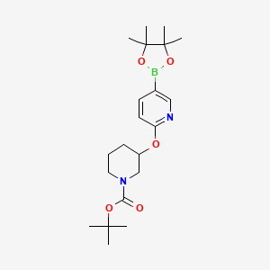 molecular formula C21H33BN2O5 B8161193 tert-Butyl 3-((5-(4,4,5,5-tetramethyl-1,3,2-dioxaborolan-2-yl)pyridin-2-yl)oxy)piperidine-1-carboxylate 