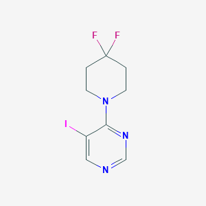 molecular formula C9H10F2IN3 B8161299 4-(4,4-Difluoropiperidin-1-yl)-5-iodopyrimidine 