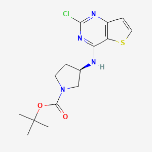 molecular formula C15H19ClN4O2S B8161434 tert-butyl (R)-3-((2-chloro-thieno[3,2-d]pyrimidin-4-yl)amino)pyrrolidin-1-yl carboxylate 