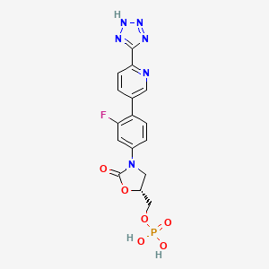 molecular formula C16H14FN6O6P B8161438 (R)-(3-(4-(6-(2H-Tetrazol-5-yl)pyridin-3-yl)-3-fluorophenyl)-2-oxooxazolidin-5-yl)methyl dihydrogen phosphate 