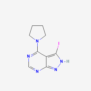 molecular formula C9H10IN5 B8161632 3-Iodo-4-(pyrrolidin-1-yl)-1H-pyrazolo[3,4-d]pyrimidine 