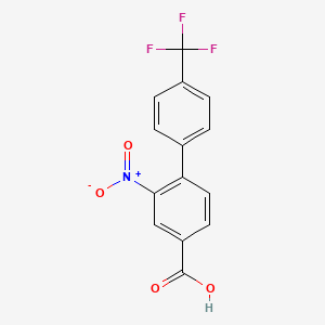 molecular formula C14H8F3NO4 B8161873 2-Nitro-4'-(trifluoromethyl)-[1,1'-biphenyl]-4-carboxylic acid 