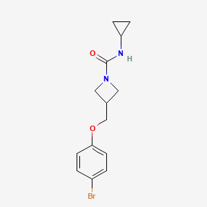 molecular formula C14H17BrN2O2 B8162506 3-((4-Bromophenoxy)methyl)-N-cyclopropylazetidine-1-carboxamide 