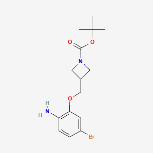 molecular formula C15H21BrN2O3 B8162583 tert-Butyl 3-((2-amino-5-bromophenoxy)methyl)azetidine-1-carboxylate 