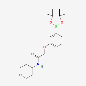 molecular formula C19H28BNO5 B8162674 N-(tetrahydro-2H-pyran-4-yl)-2-(3-(4,4,5,5-tetramethyl-1,3,2-dioxaborolan-2-yl)phenoxy)acetamide 