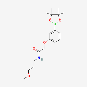 molecular formula C18H28BNO5 B8162682 N-(3-Methoxypropyl)-2-(3-(4,4,5,5-tetramethyl-1,3,2-dioxaborolan-2-yl)phenoxy)acetamide 